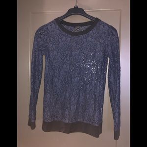 Theory Soft Lace Navy blue blouse with black trim